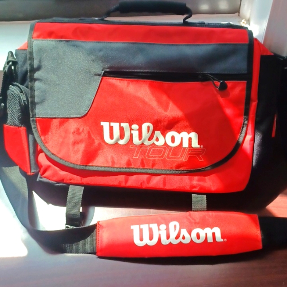 Wilson tennis bag Tour briefcase messenger bag. Red, black, and grey. NWOT.